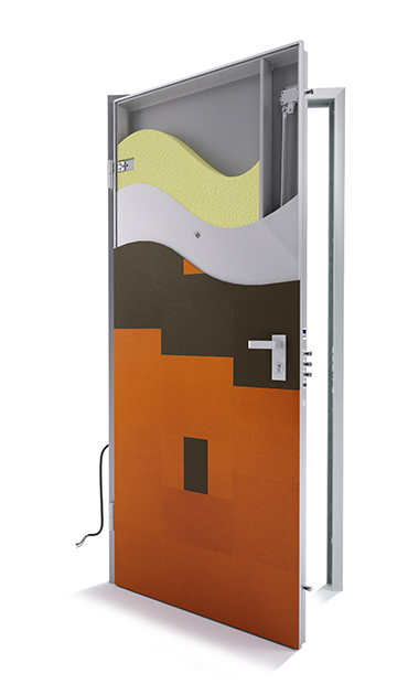 Schema tecnico porta blindata Opentech con serratura elettromeccanica